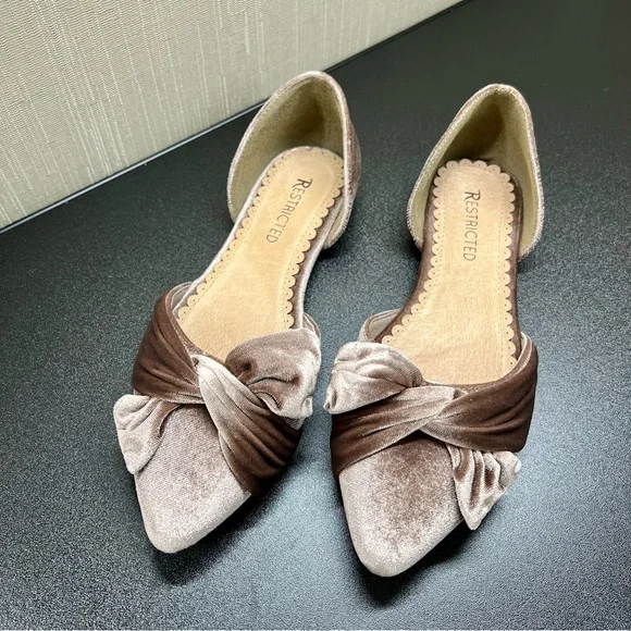 Restricted Velvet Bow Flats with Pointed Toe - Picture 5 of 9